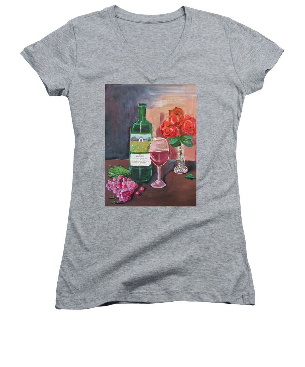 Wine Women's V-Neck featuring the painting Juan's Red by Dody Rogers