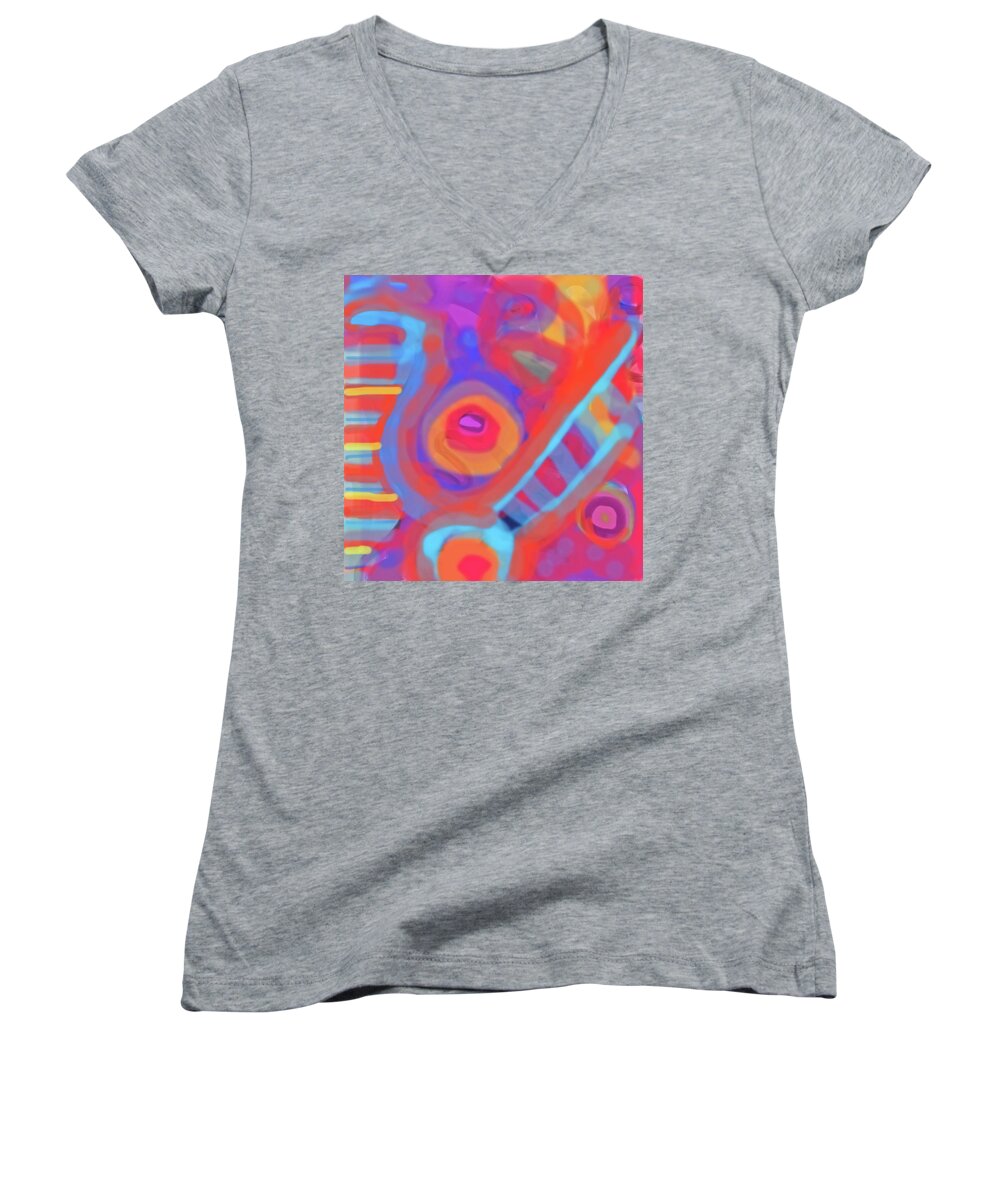 Digital Paint Women's V-Neck featuring the painting Juicy Colored Abstract by Susan Stone