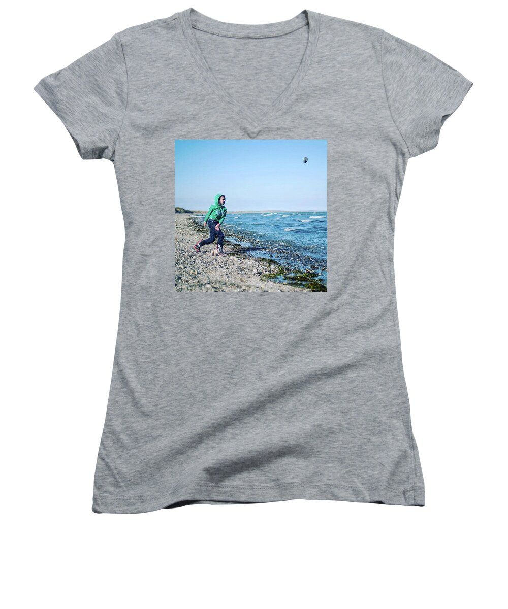 Play Women's V-Neck featuring the photograph Just A Stones Throw Away by Aleck Cartwright