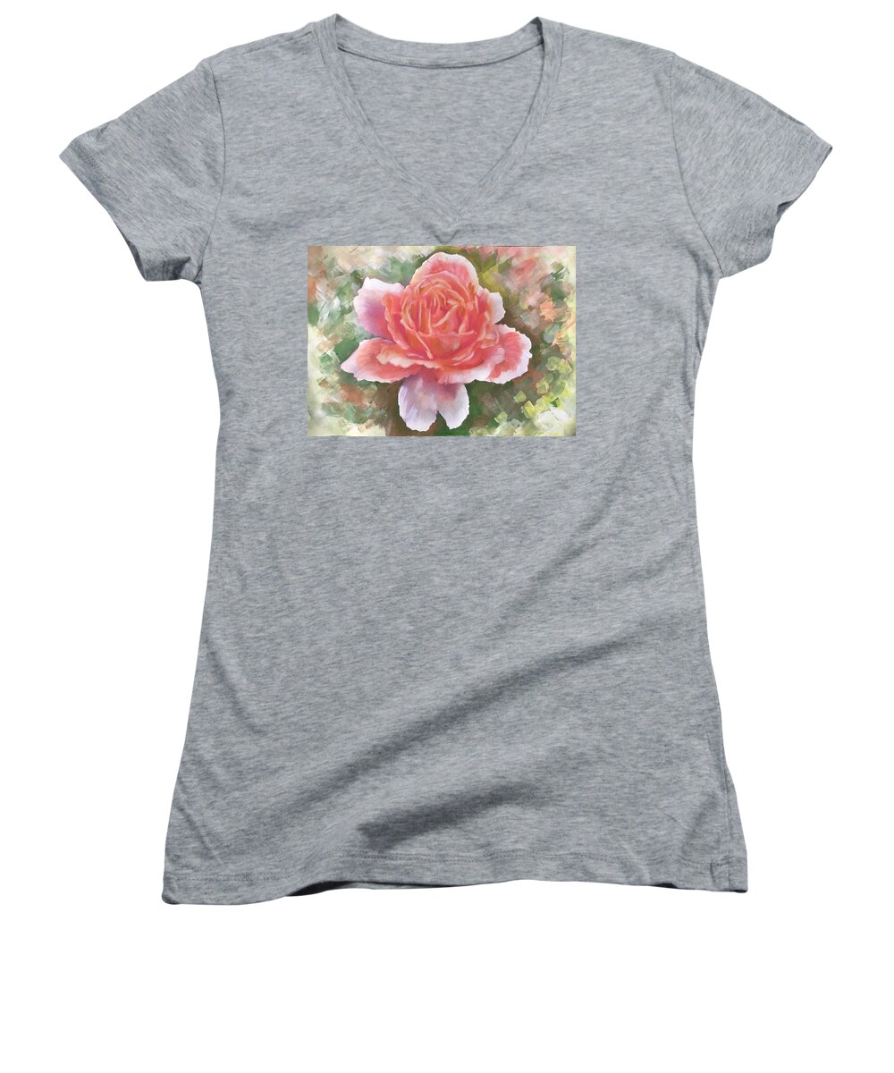 Just Joey Rose Women's V-Neck featuring the painting Just Joey Rose from the acrylic painting by Ryn Shell