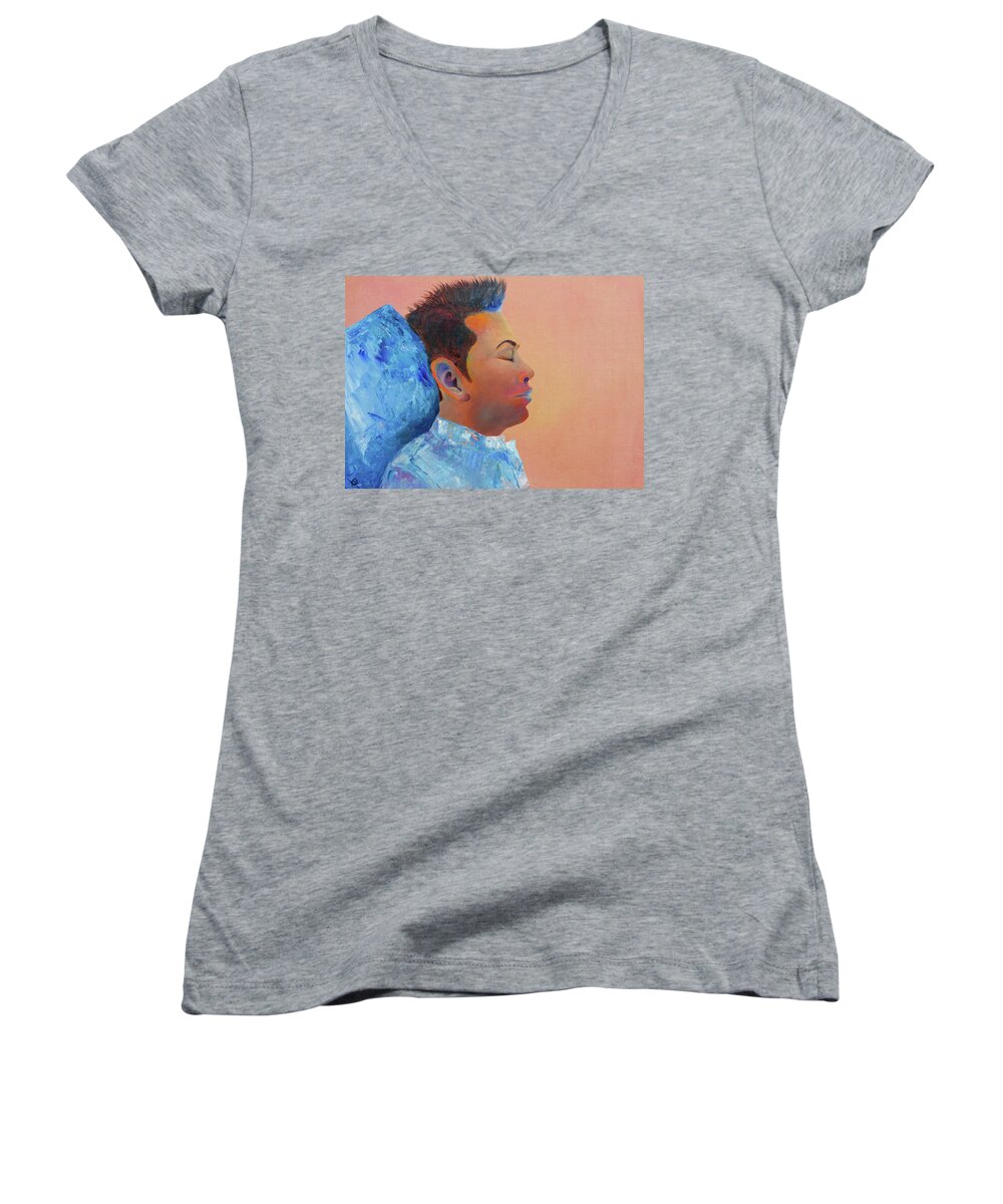 Ksg Women's V-Neck featuring the painting Just Relax by Kim Shuckhart Gunns