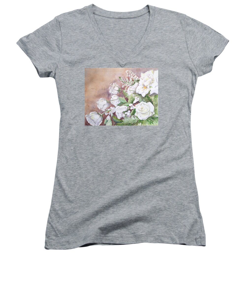 Water Color Women's V-Neck featuring the painting Justin's Flowers by Marilyn Zalatan