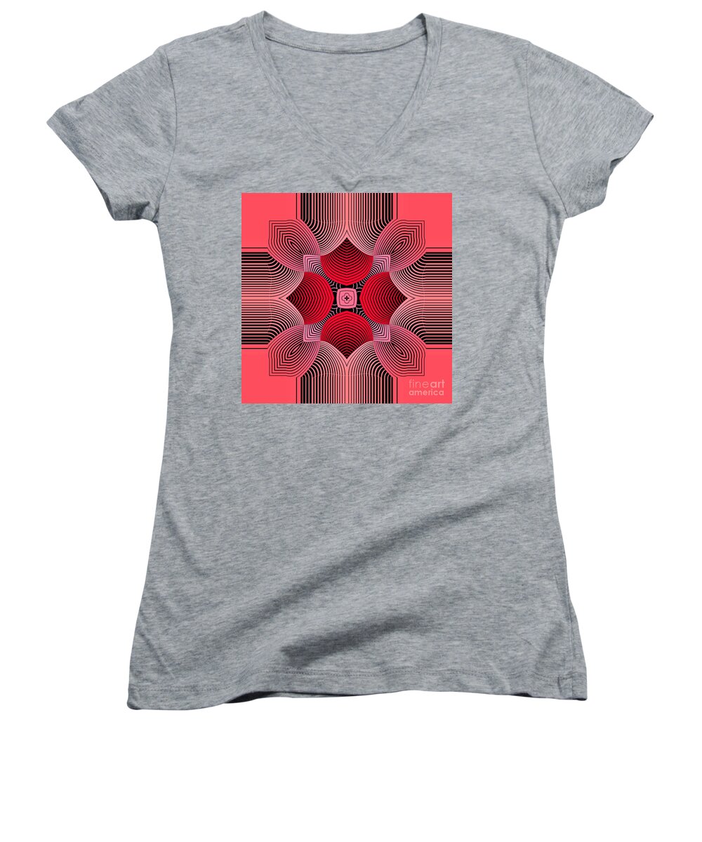 Red Women's V-Neck featuring the digital art Kal - 36c77 by Variance Collections