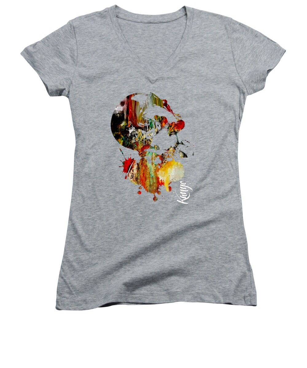 Kanye West Art Women's V-Neck featuring the mixed media Kanye by Marvin Blaine