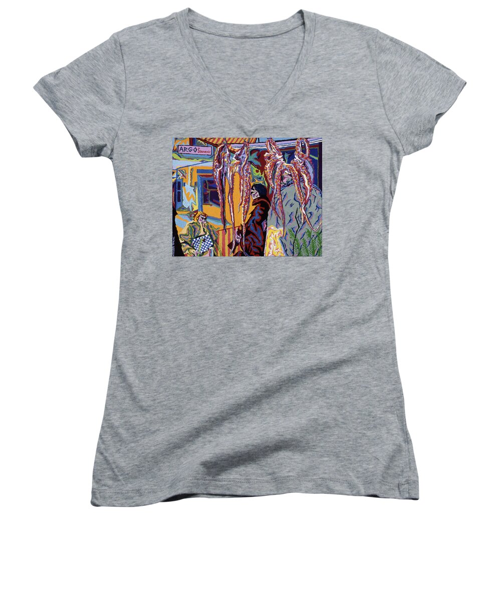 Greece Women's V-Neck featuring the painting Kathy's Octopuses by Robert SORENSEN