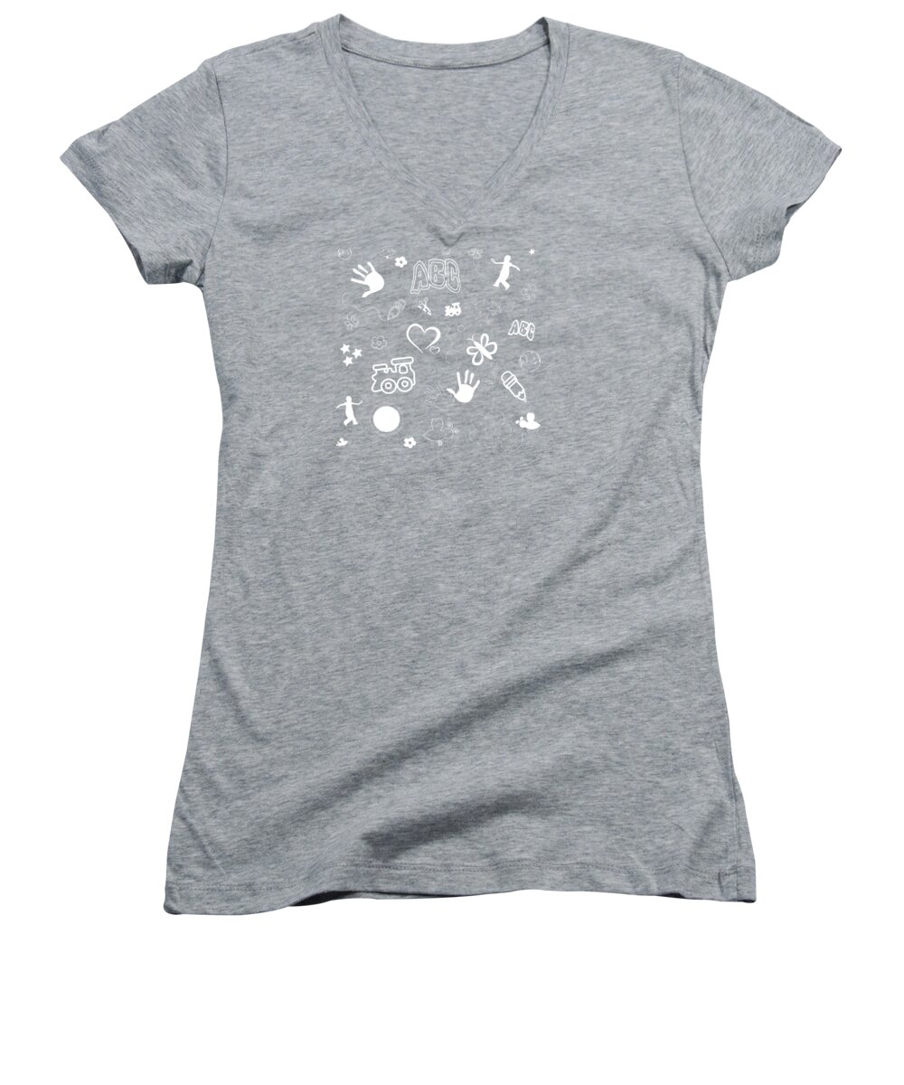 Abc Women's V-Neck featuring the drawing Kids Playful Background Pattern by Serena King