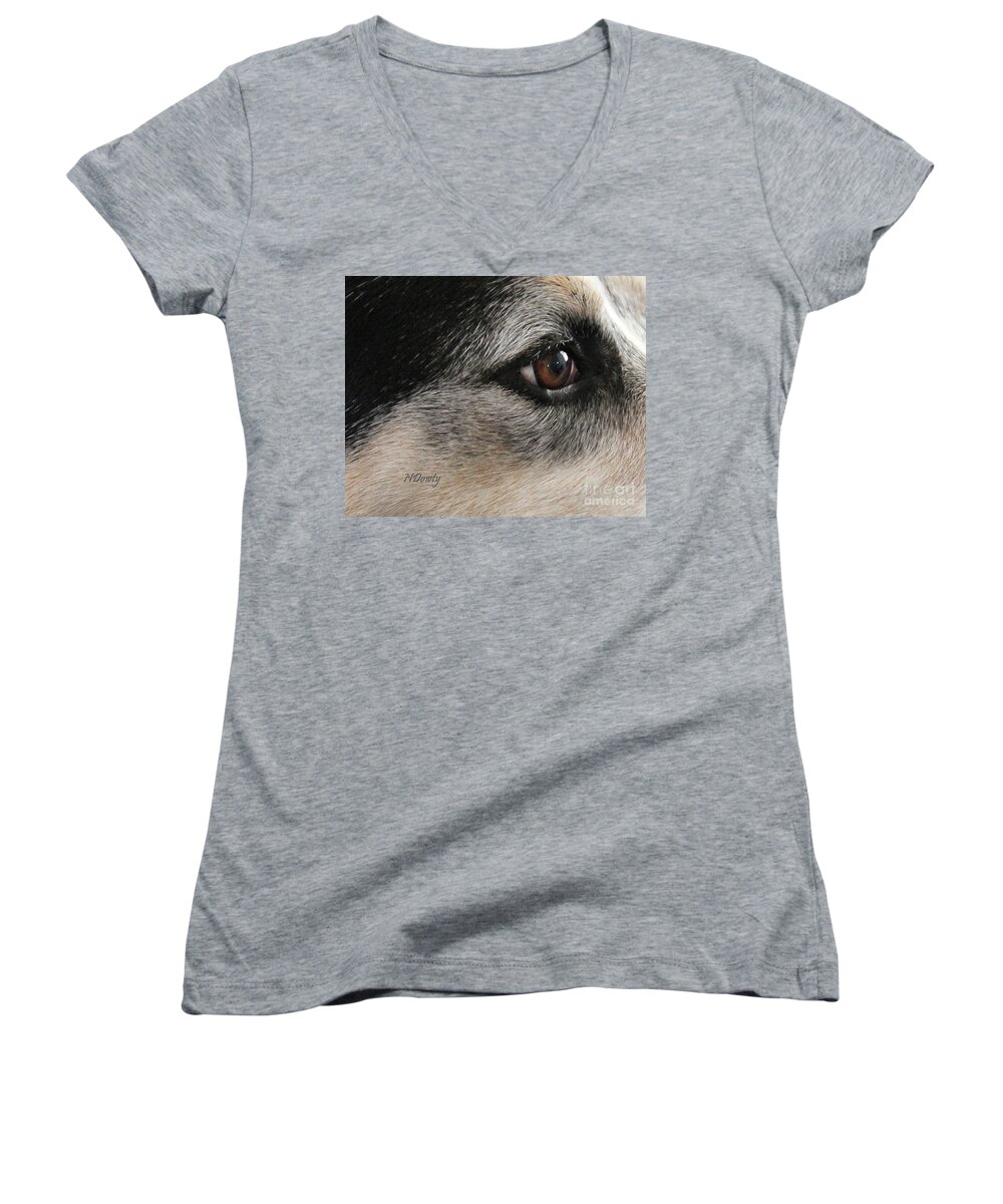 Dog Eye Women's V-Neck featuring the photograph Kind Sight by Natalie Dowty