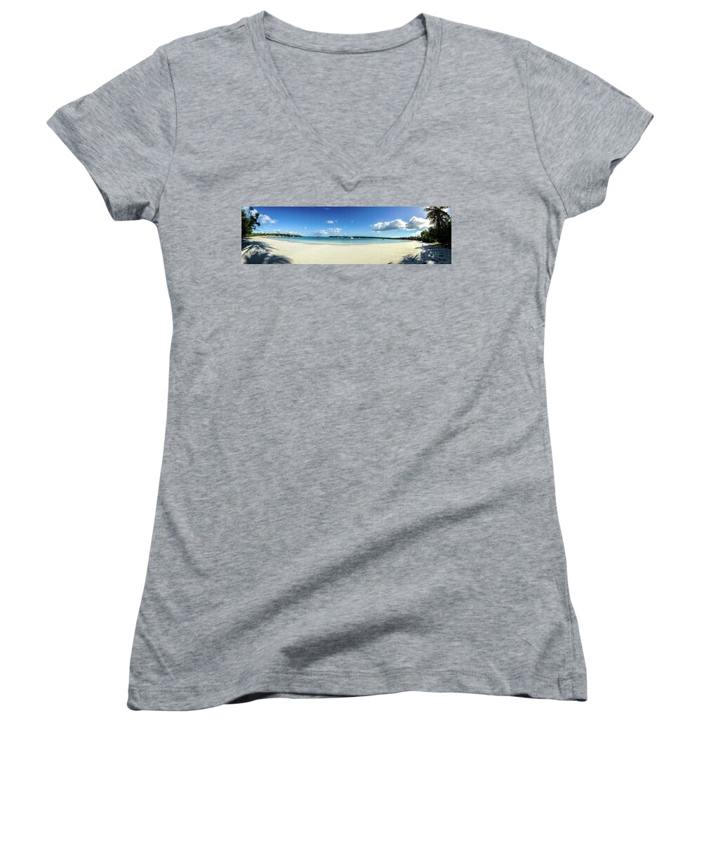 Panorama Women's V-Neck featuring the photograph Kuto Bay morning pano by Dorothy Darden