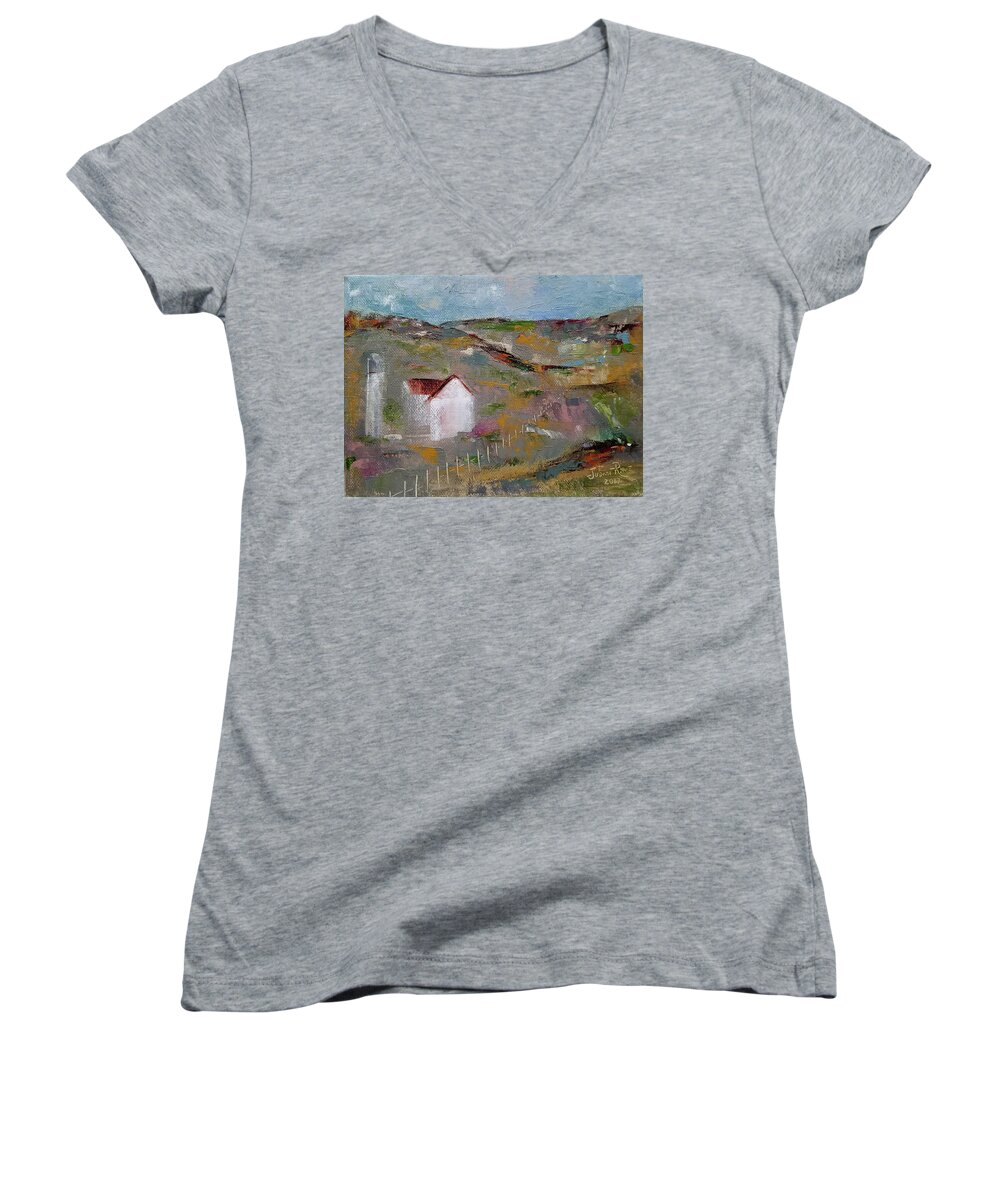Barn Women's V-Neck featuring the painting Lackawanna Capture by Judith Rhue