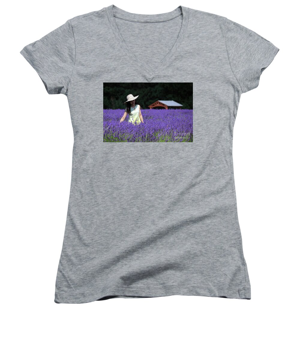 Lady In Lavender Women's V-Neck featuring the photograph Lady in Lavender by Julia Gavin