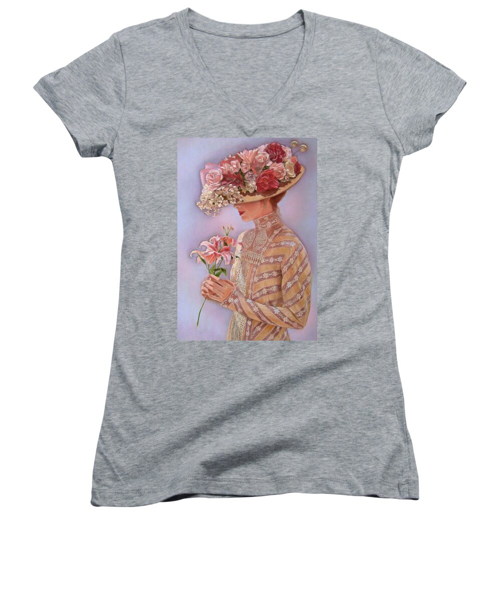 Elegant Women's V-Neck featuring the painting Lady Jessica by Sue Halstenberg