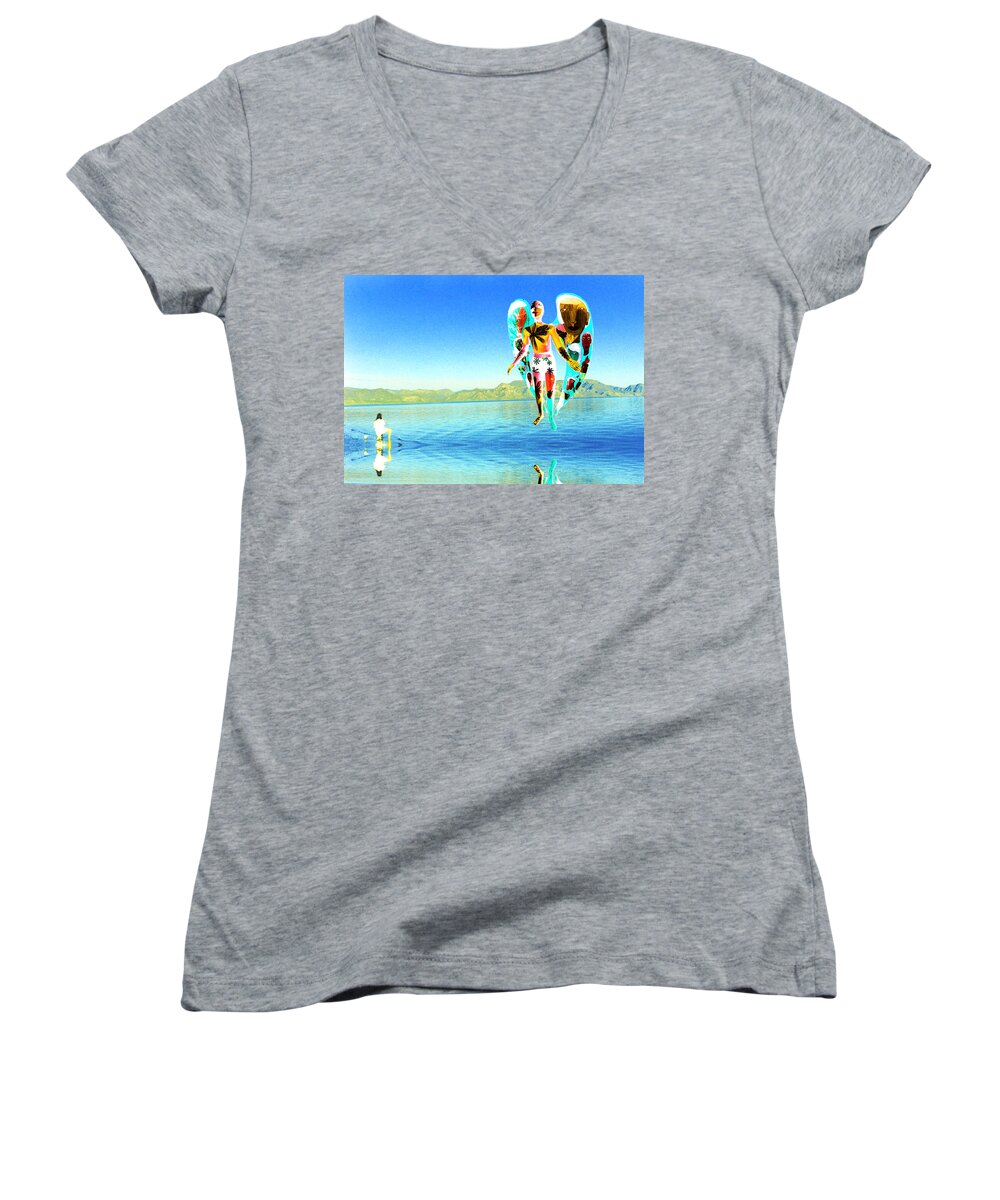 Angel Women's V-Neck featuring the photograph Lake Angel by Richard Omura