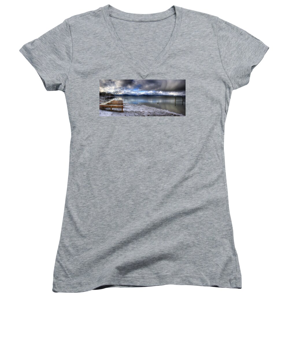 Landscape Women's V-Neck featuring the photograph Lake Pend d'Oreille at 41 South by Lee Santa