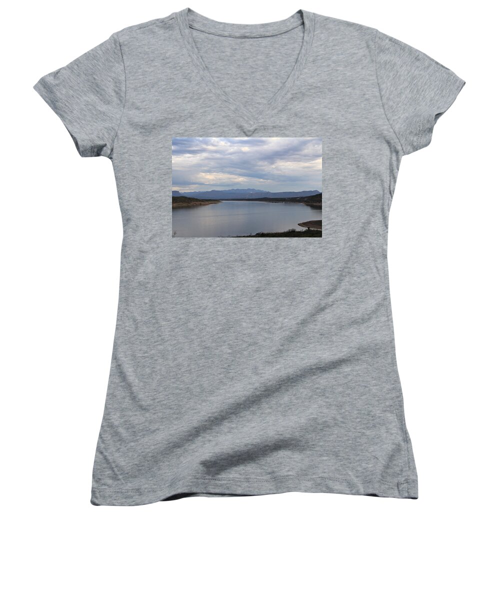 Landscape Women's V-Neck featuring the photograph Lake Roosevelt 2 by Matalyn Gardner