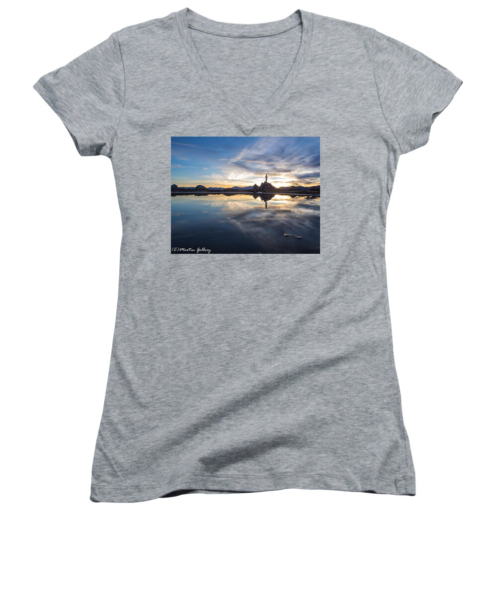 Lake Tahoe Sunset Silhouette Women's V-Neck featuring the photograph Lake Tahoe sunset by Martin Gollery