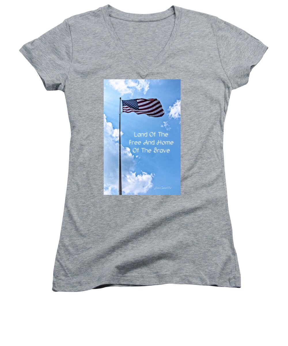 American Flag Women's V-Neck featuring the photograph Land Of The Free by Joann Copeland-Paul