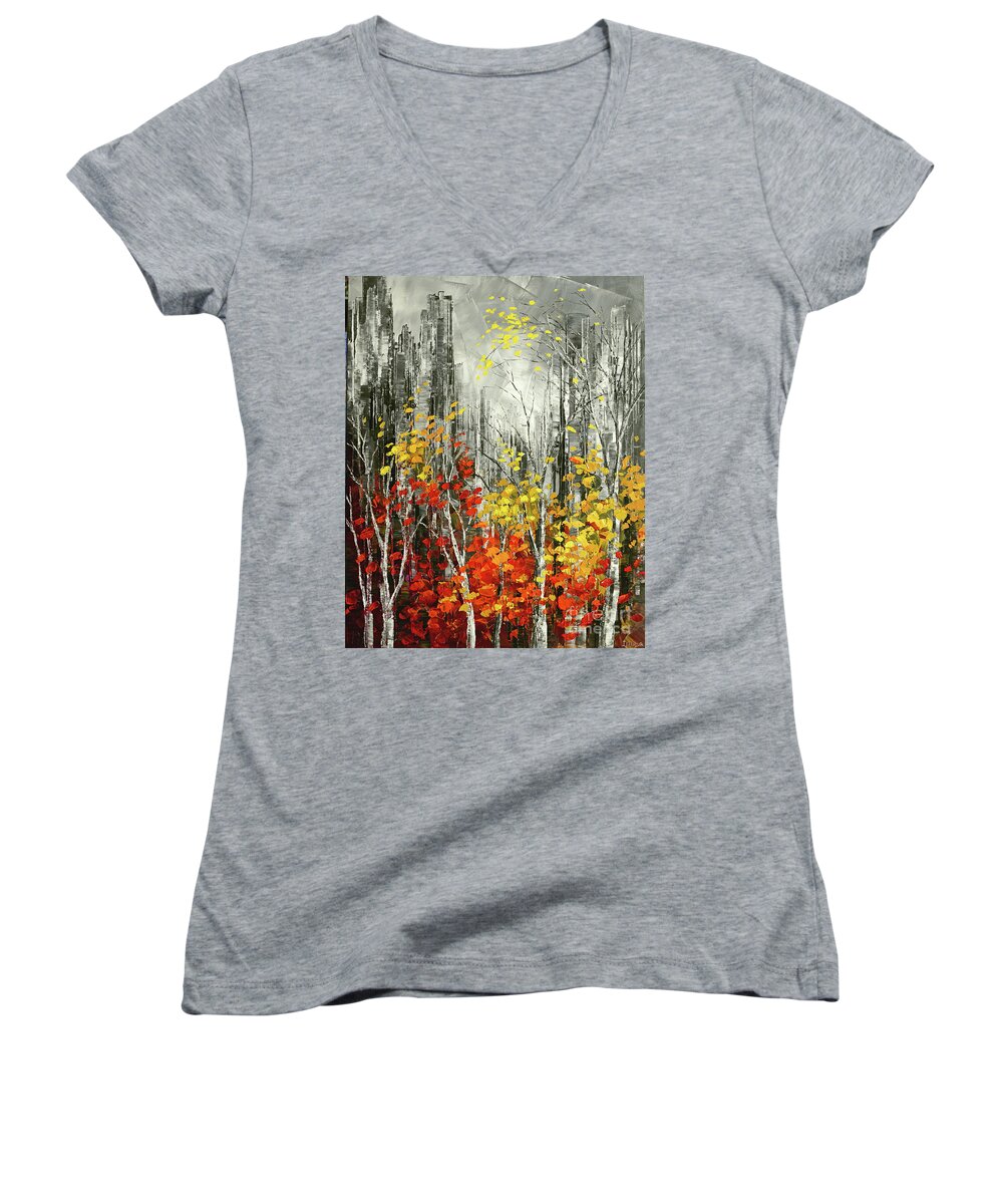 Forest Women's V-Neck featuring the painting Last Dance by Tatiana Iliina