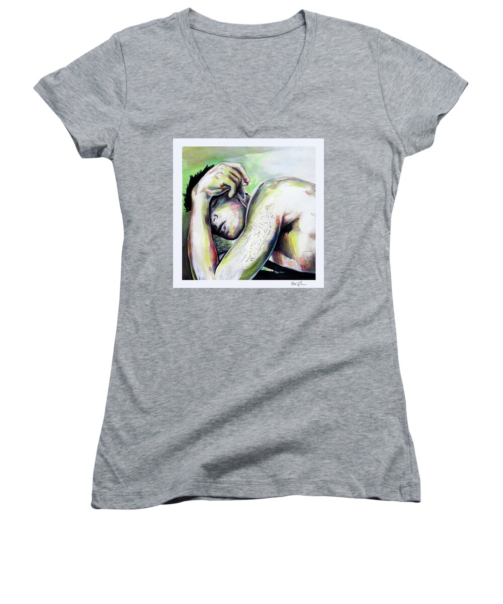 Latitude Women's V-Neck featuring the painting Latitude and Logintude by Rene Capone