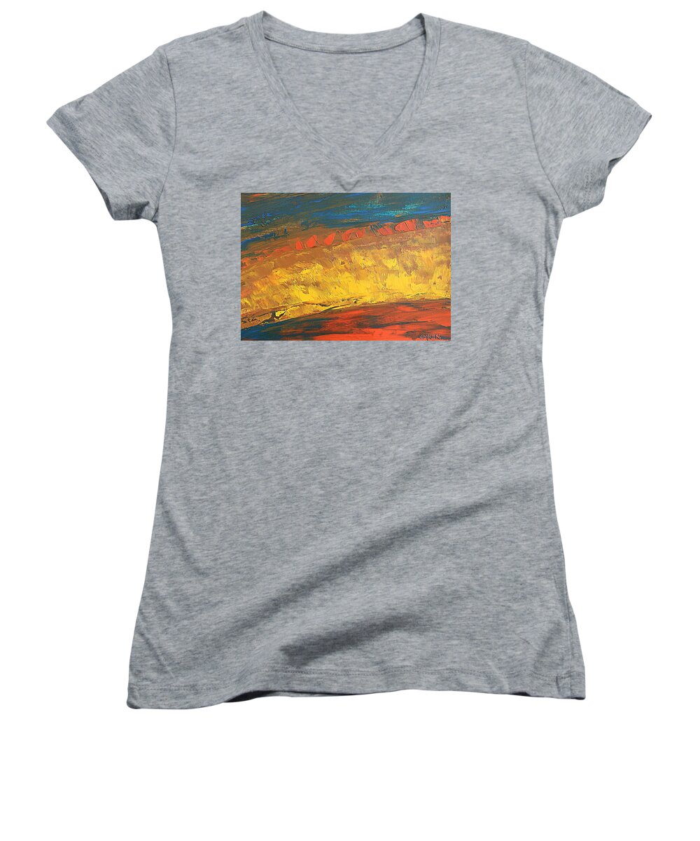 Landscape Women's V-Neck featuring the painting Lava flow by Norma Duch