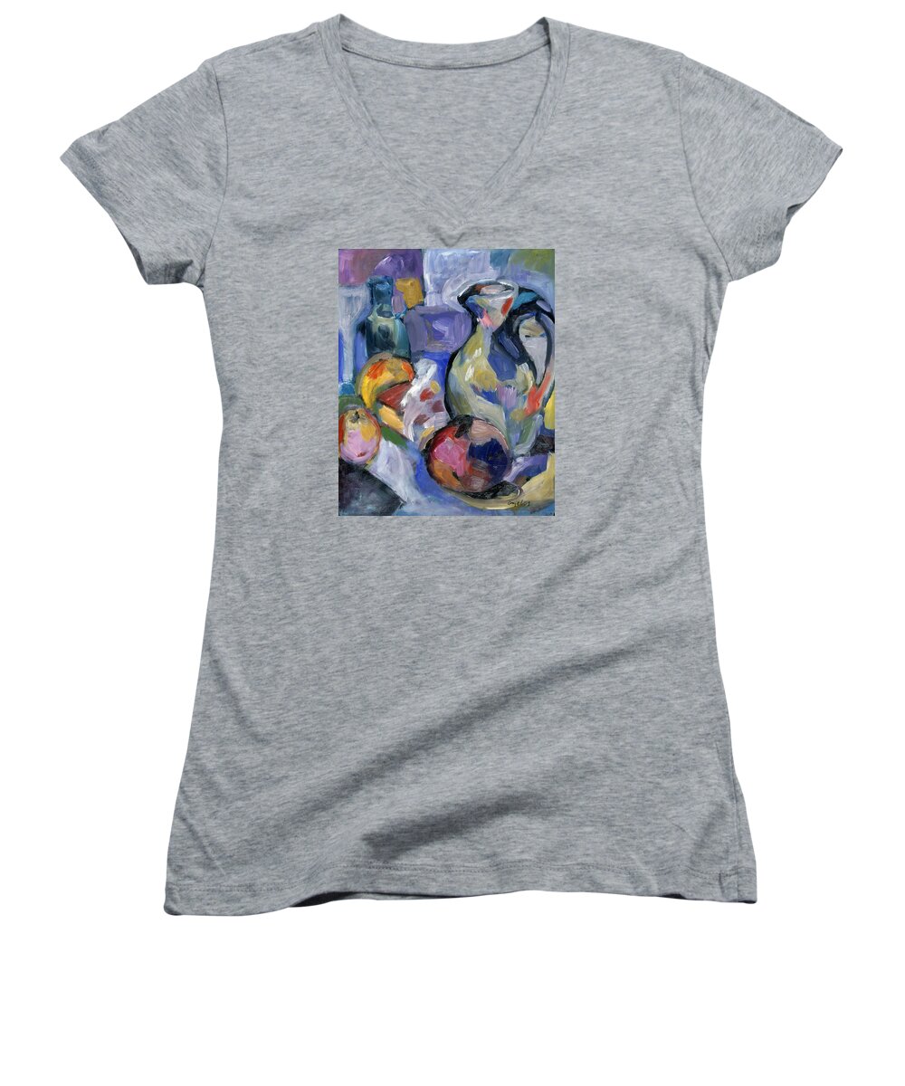 Still Life Women's V-Neck featuring the painting Lavender Stillyf by Mykul Anjelo