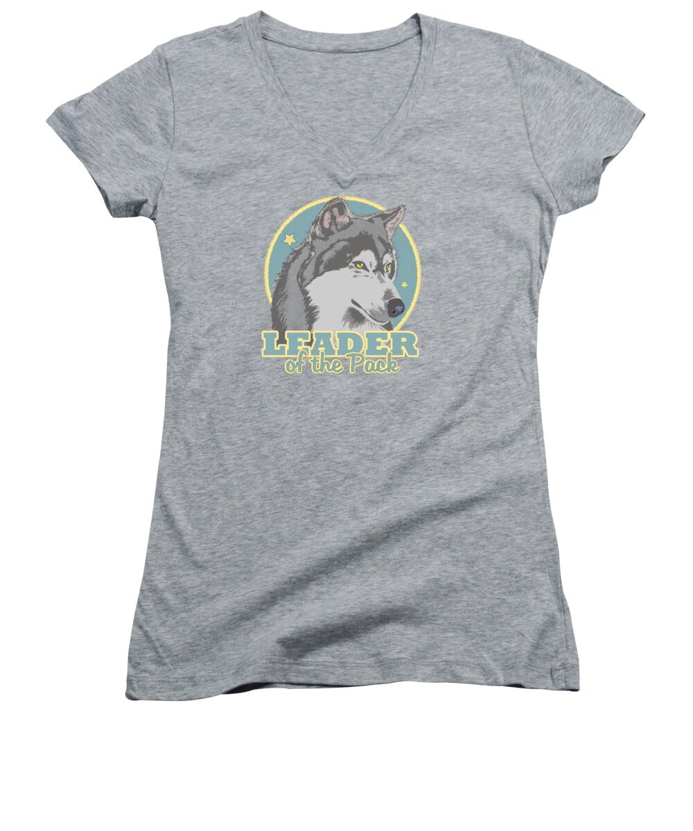 Wolf Women's V-Neck featuring the mixed media Leader of the Pack by J L Meadows