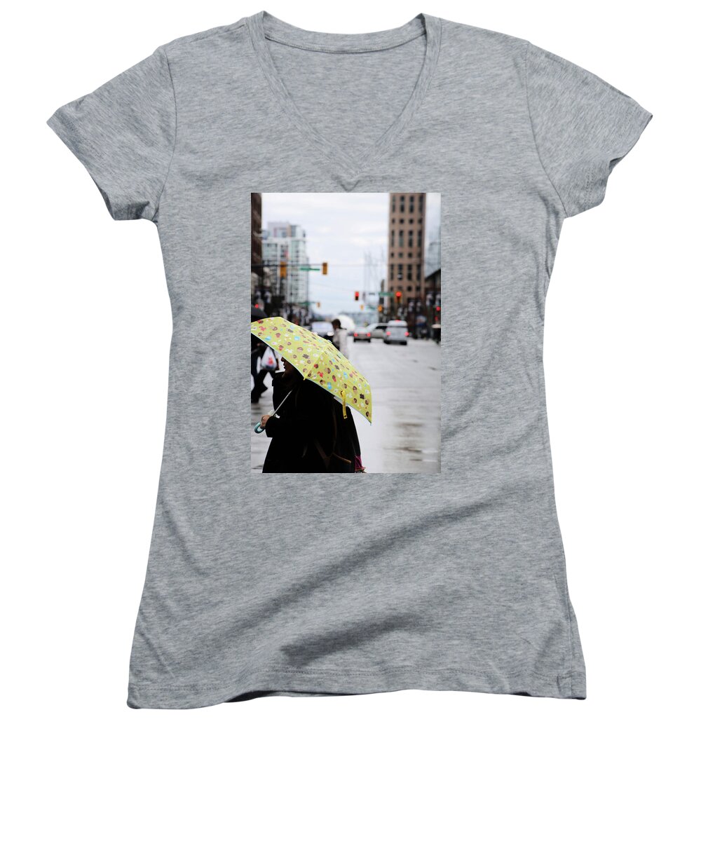 Street Photography Women's V-Neck featuring the photograph Lemons and rubber boots by J C
