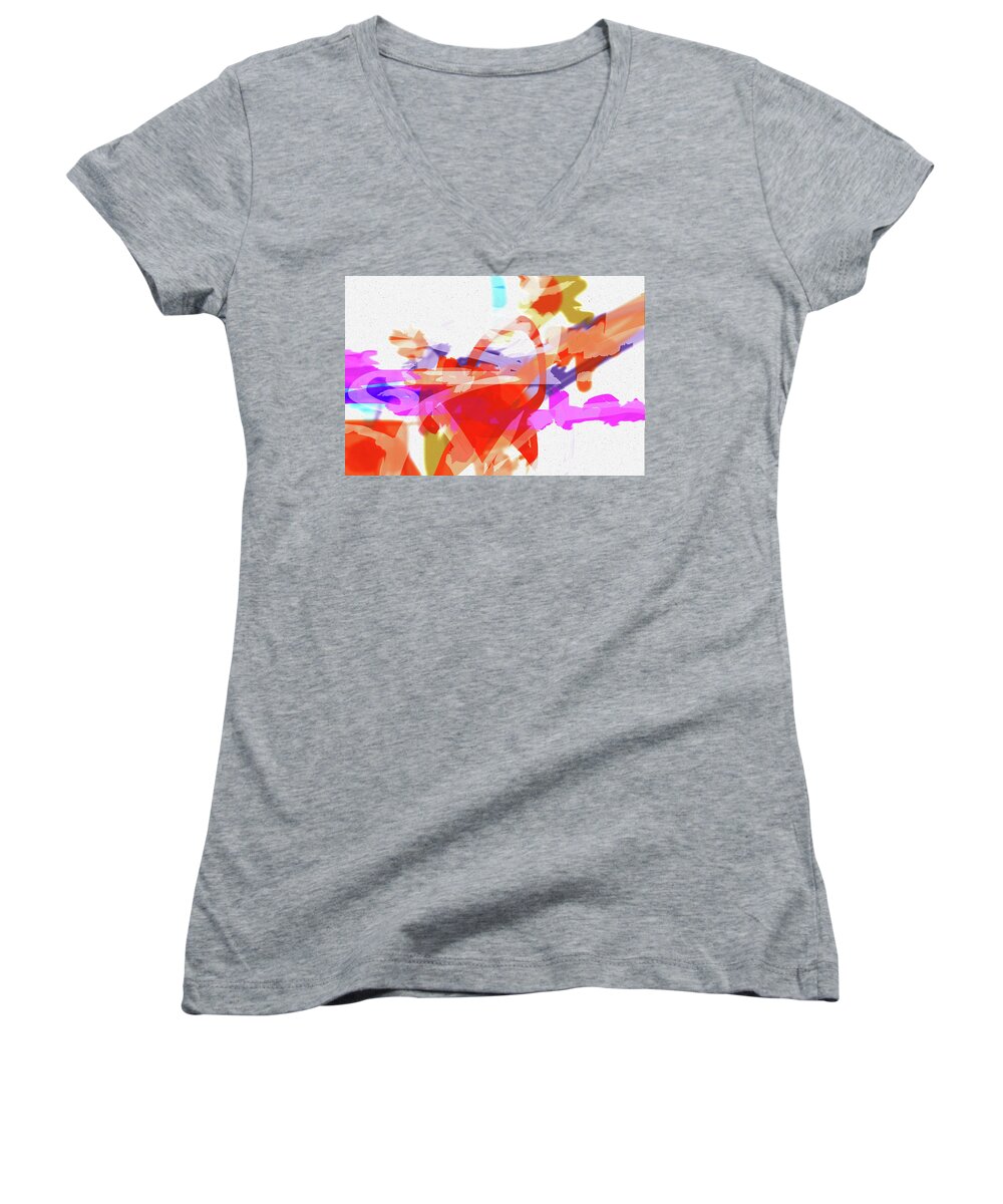 Color Forms Women's V-Neck featuring the digital art Less Form by Judith Barath