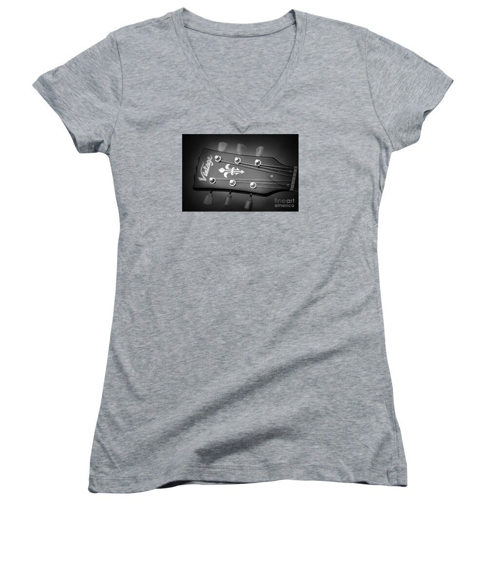 Acoustic. Guitar. Instrument. Vintage Women's V-Neck featuring the photograph Let the Music Play by Stephen Melia