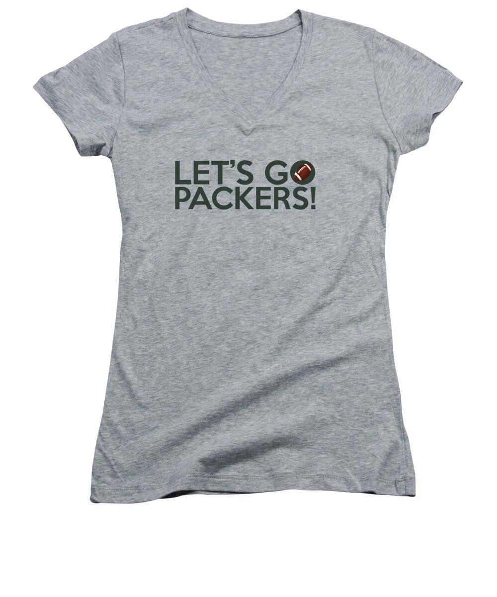 Green Bay Packers Women's V-Neck featuring the painting Let's Go Packers by Florian Rodarte