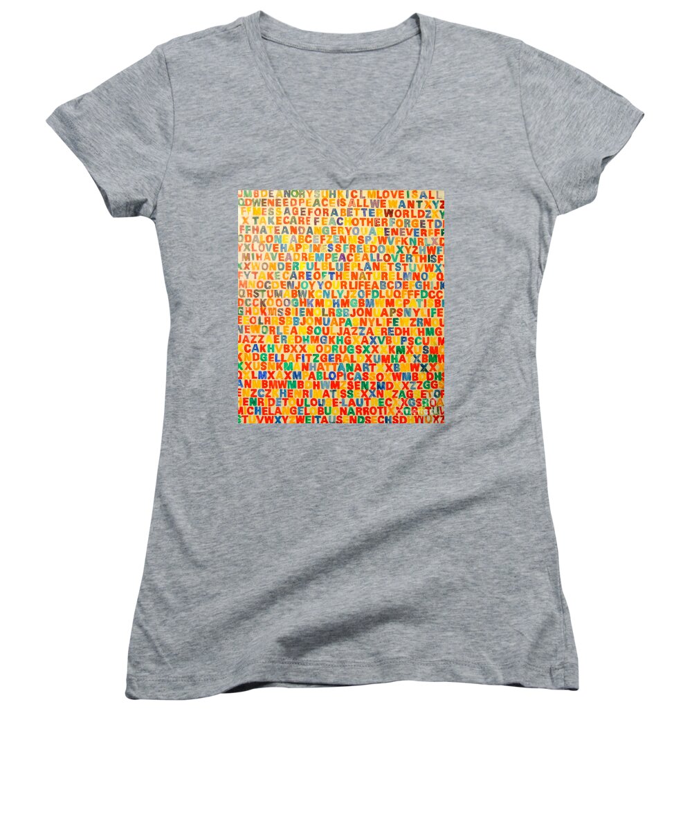 Letters Women's V-Neck featuring the painting Letters by Dagmar Helbig
