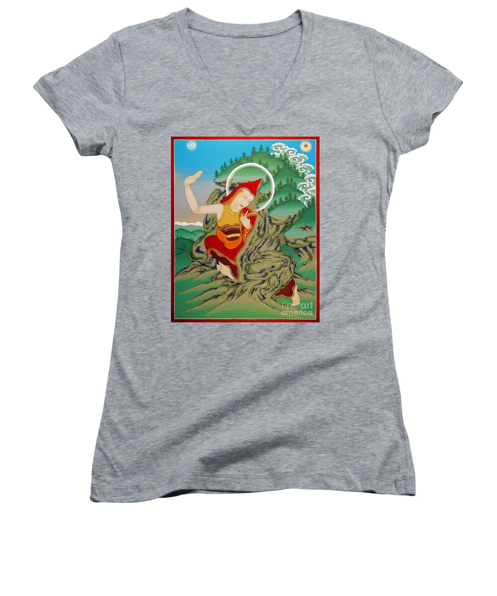 Lhalung Women's V-Neck featuring the painting Lhalung Pelgi Dorje by Sergey Noskov