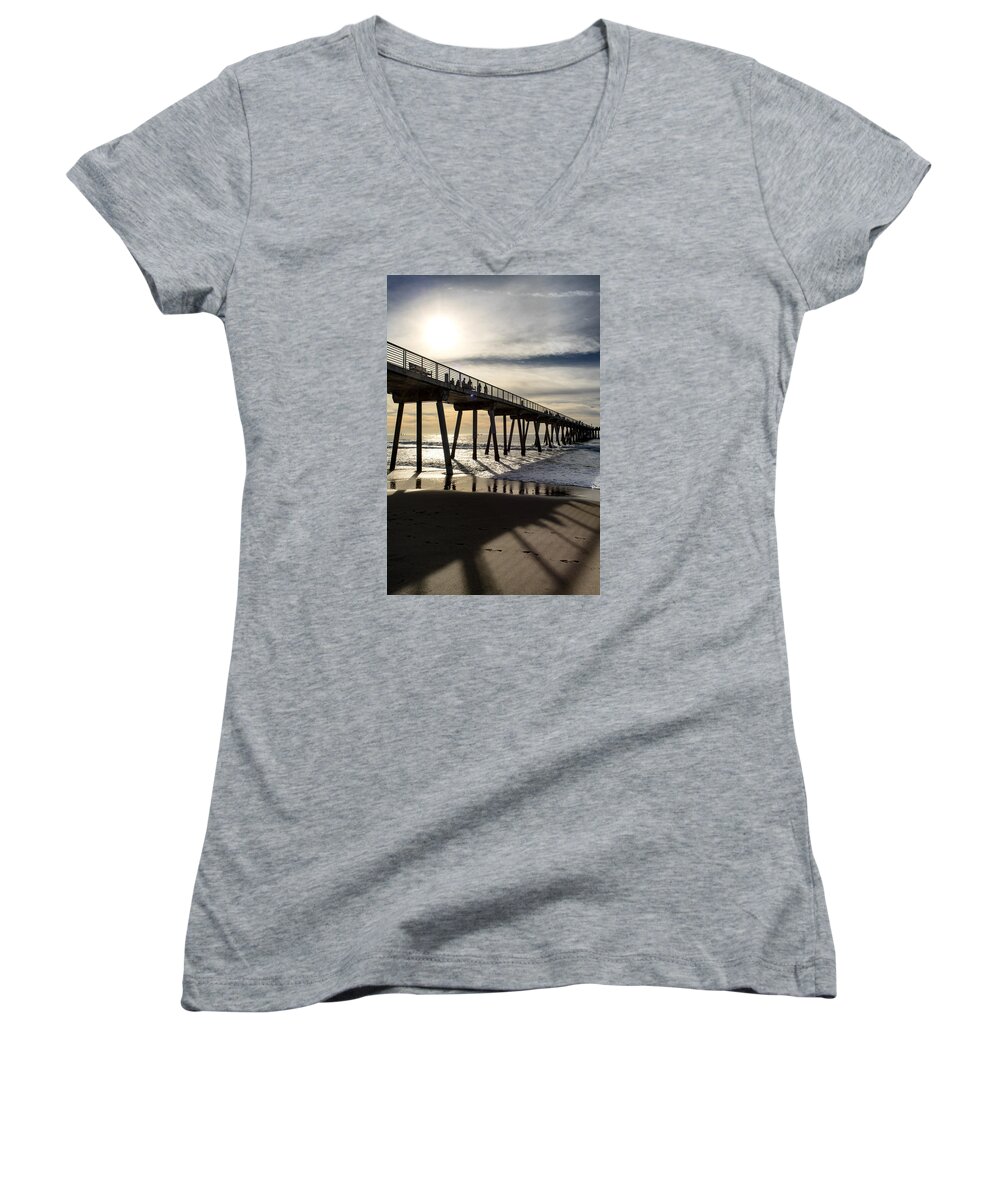 Pier Women's V-Neck featuring the photograph Light of the Pier by Michael Hope