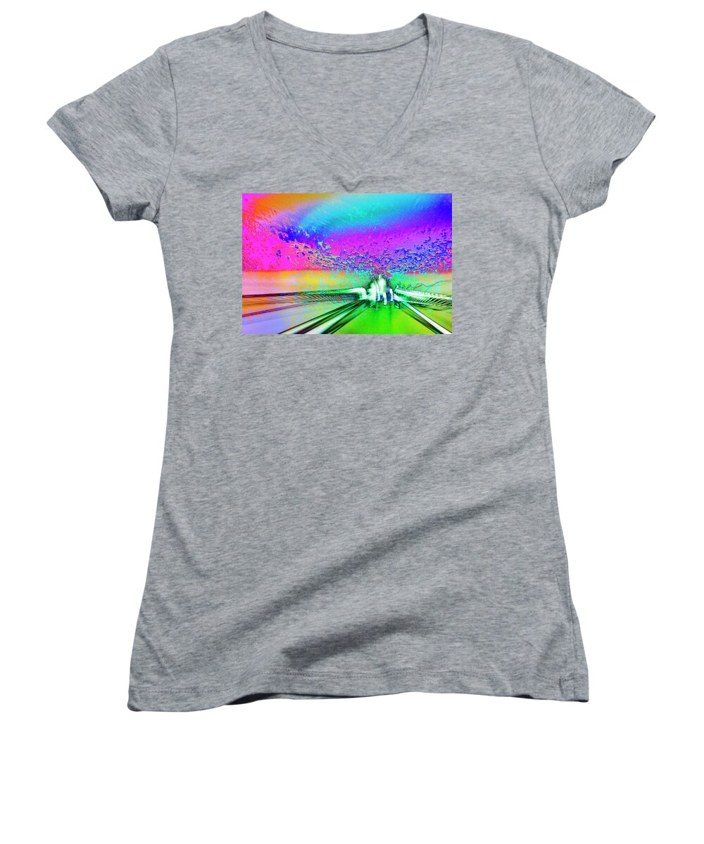 Abstract Women's V-Neck featuring the mixed media The Dream Castle by Tatiana Travelways