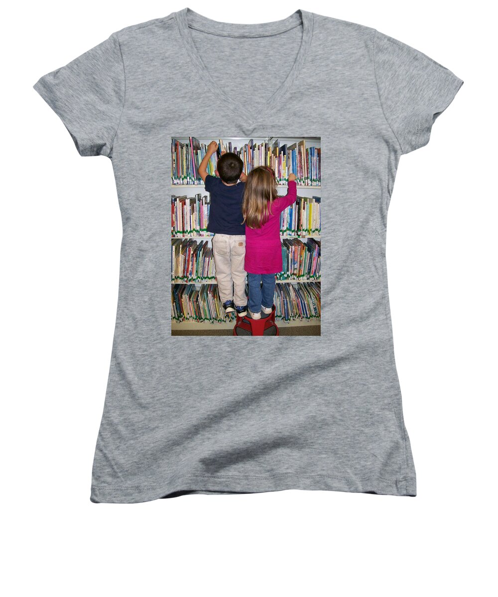Photography Women's V-Neck featuring the digital art Little Bookworms by Barbara S Nickerson
