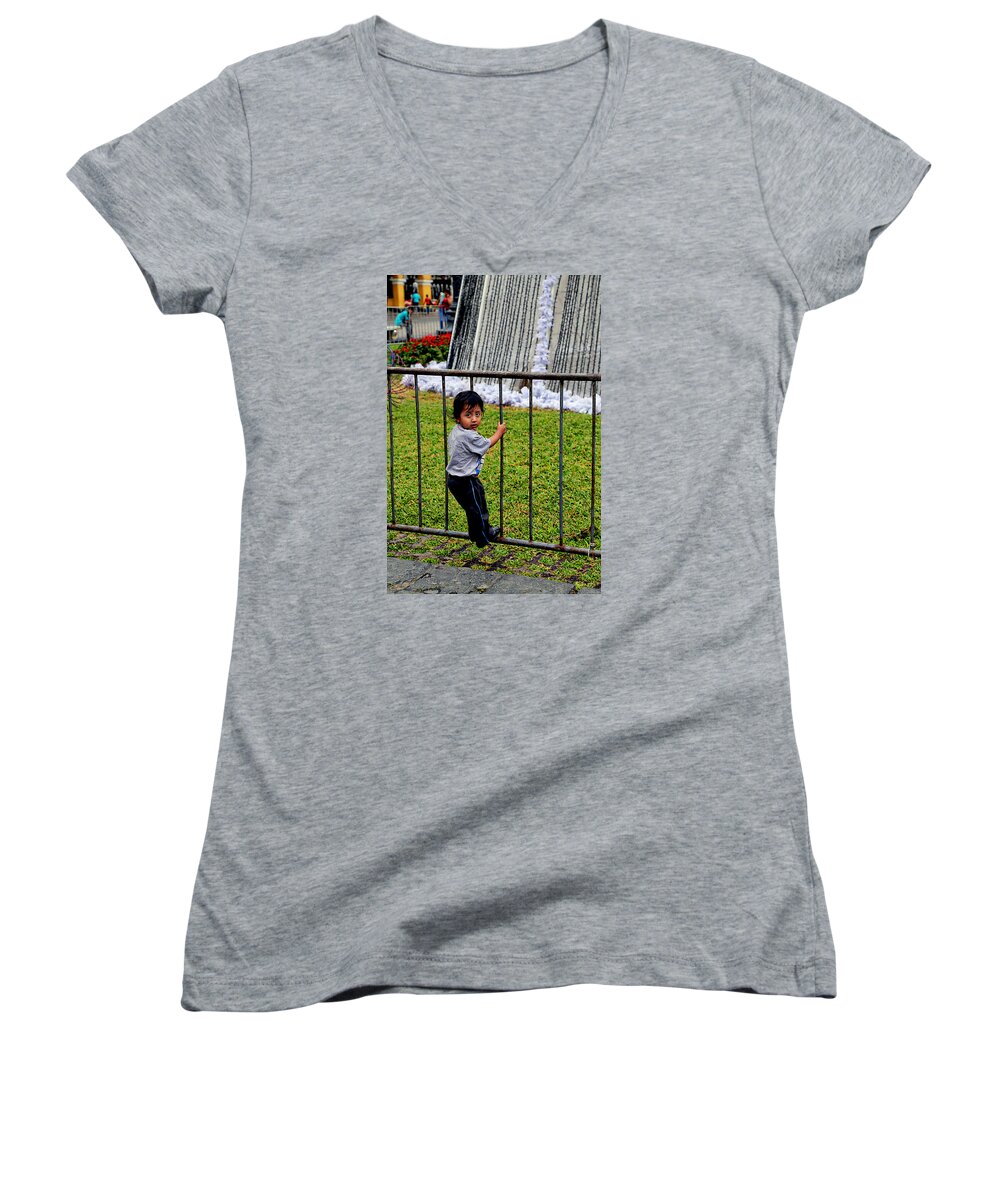 Lima Women's V-Neck featuring the photograph Little Boy in Peru by Kathryn McBride