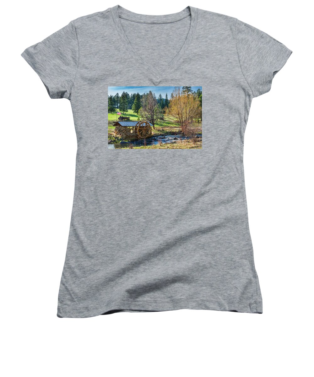 South Dakota Women's V-Neck featuring the photograph Little Old Mill by Dan McGeorge