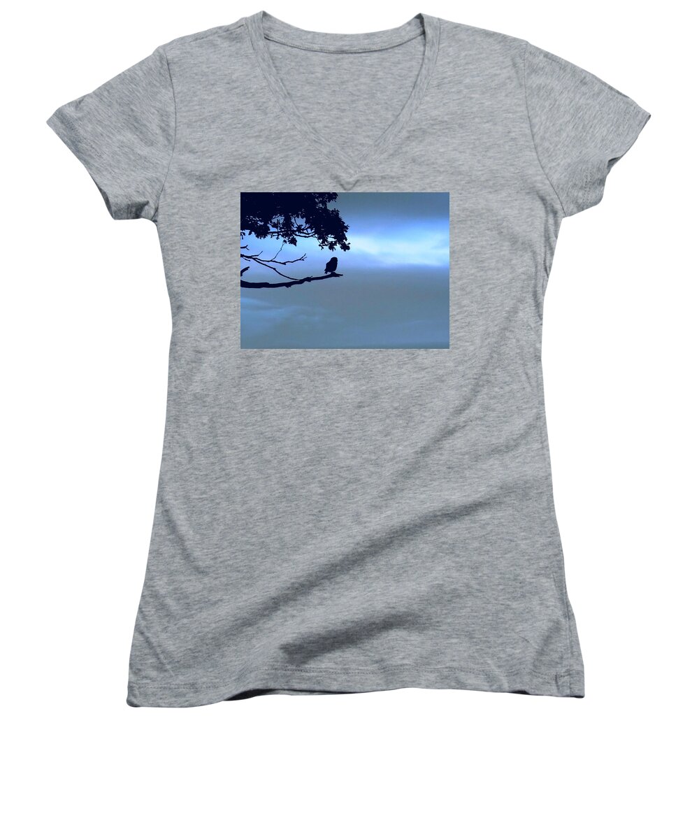 Owl Women's V-Neck featuring the photograph Little owl watching by Susan Baker