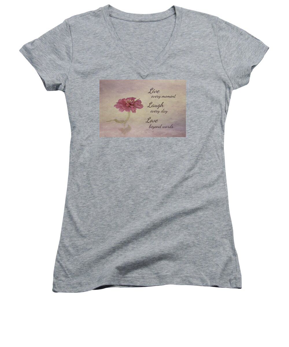 Flower Women's V-Neck featuring the photograph Live Laugh Love by Kim Hojnacki