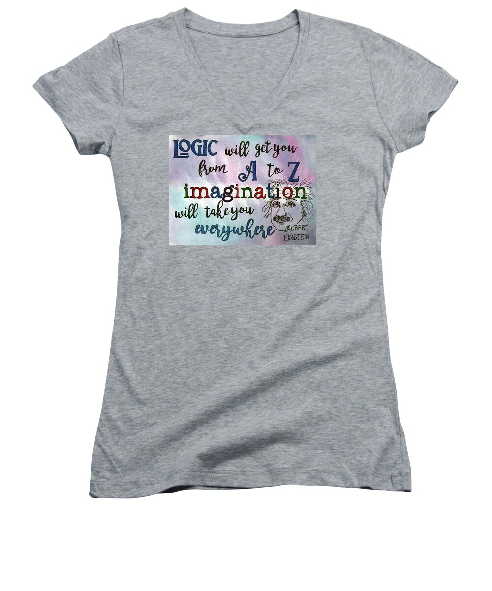 Einstein Women's V-Neck featuring the painting Logic by Diane Fujimoto