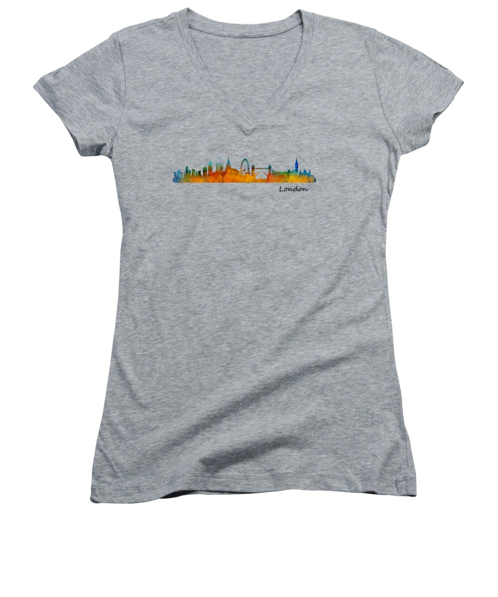 London Women's V-Neck featuring the painting London City Skyline HQ v1 by HQ Photo