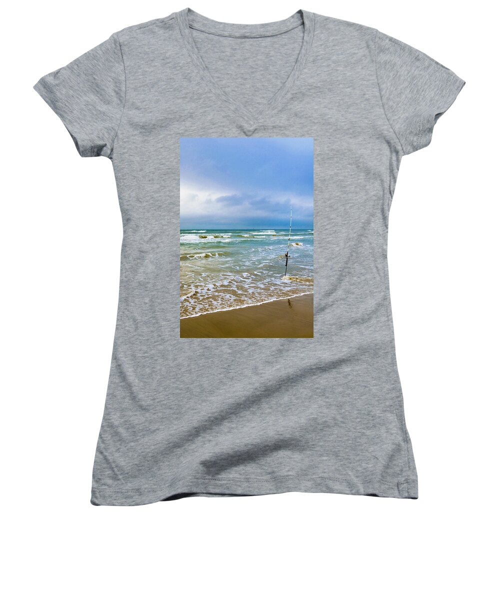 Texas Women's V-Neck featuring the photograph Lone Fishing Pole by Marilyn Hunt