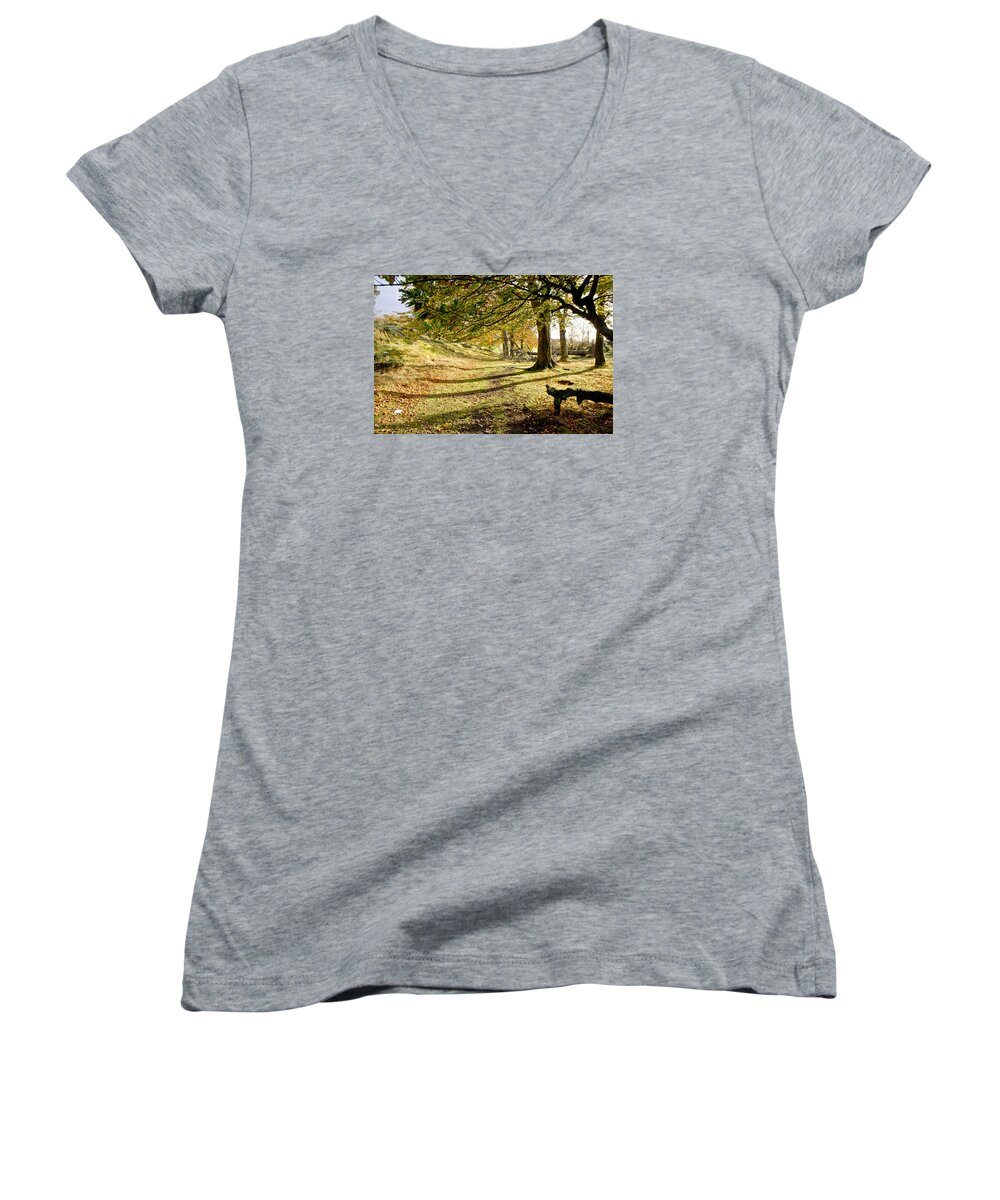 Scotland Women's V-Neck featuring the photograph Long shadows of the afternoon by Elena Perelman