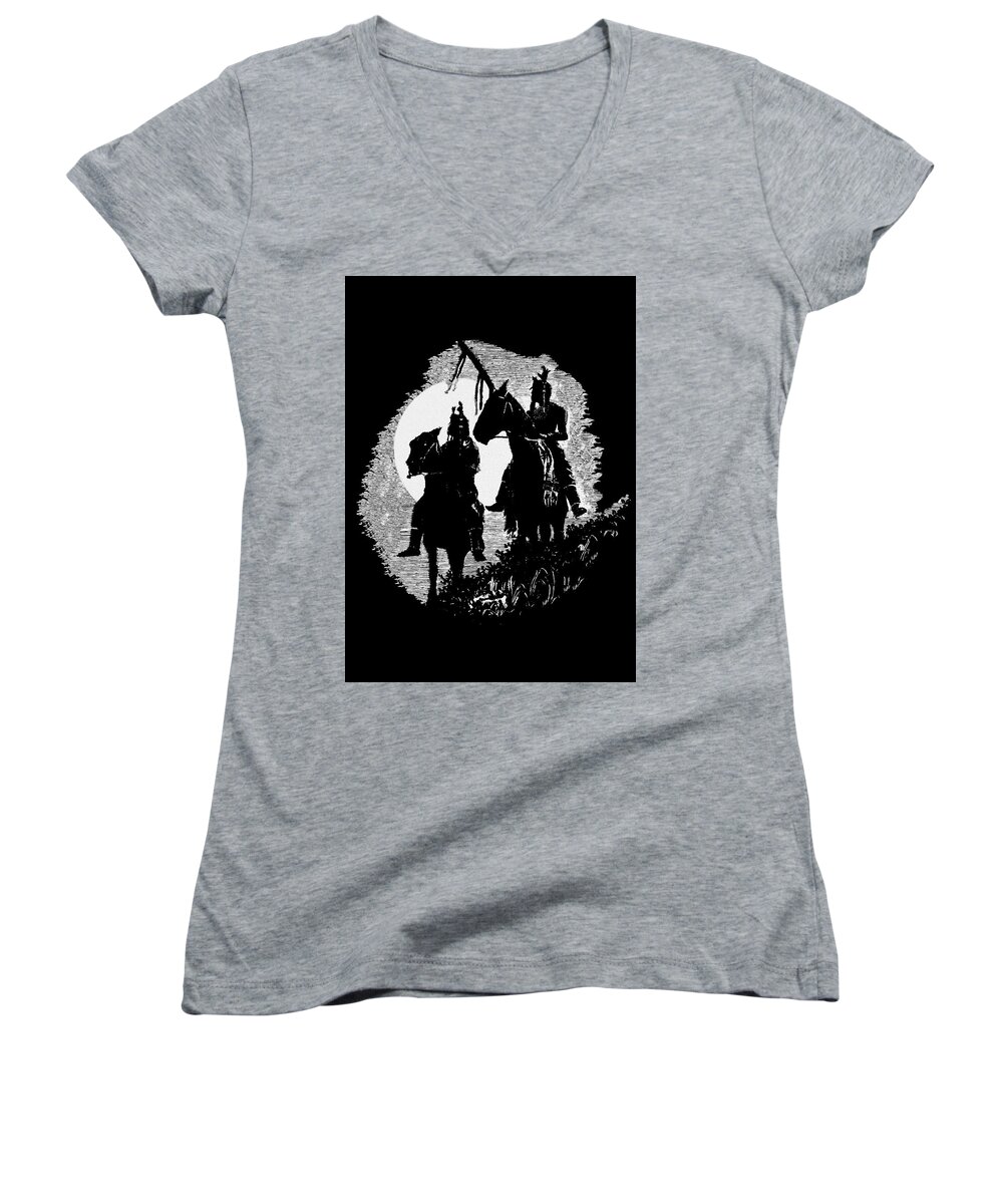 Scratchboard Women's V-Neck featuring the drawing Lookouts by Lawrence Tripoli