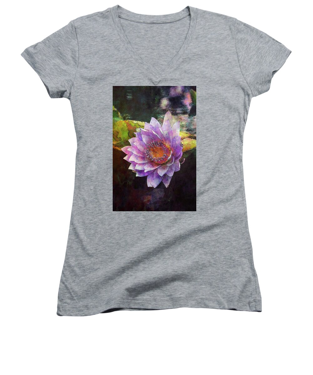 Lost Women's V-Neck featuring the photograph Lost Lavender Lotus Blossom 4725 LDP_2 by Steven Ward
