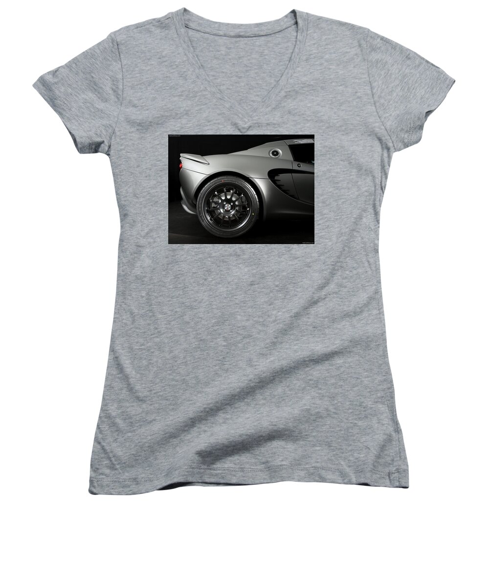 Lotus Elise Women's V-Neck featuring the photograph Lotus Elise by Jackie Russo