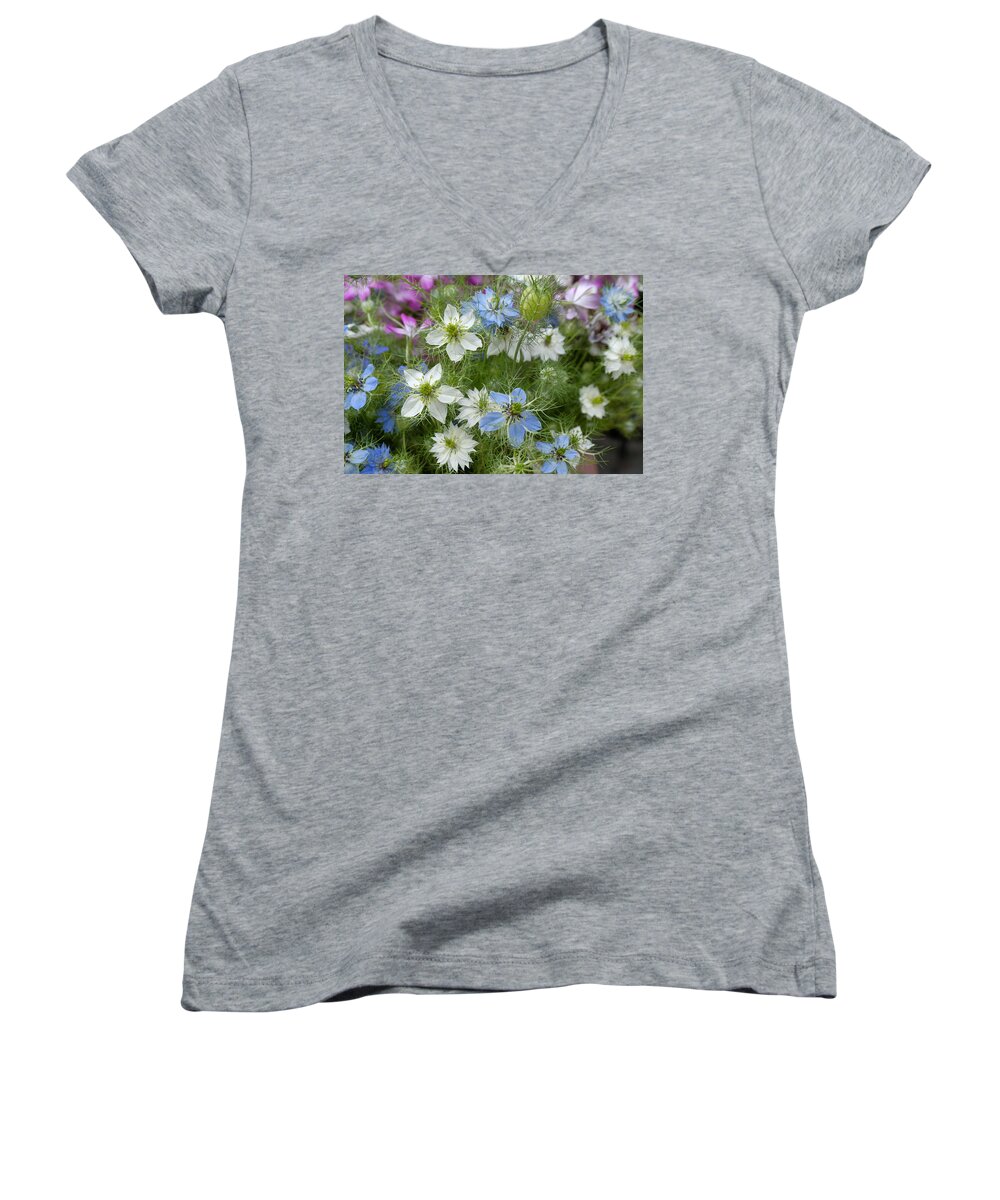 Flowers Women's V-Neck featuring the photograph Love in Mist by Jessica Myscofski