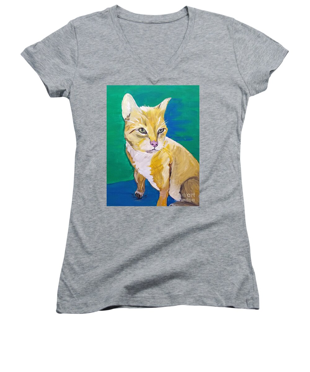 Pet Portrait Women's V-Neck featuring the painting Lulu Date With Paint Nov 20th by Ania M Milo
