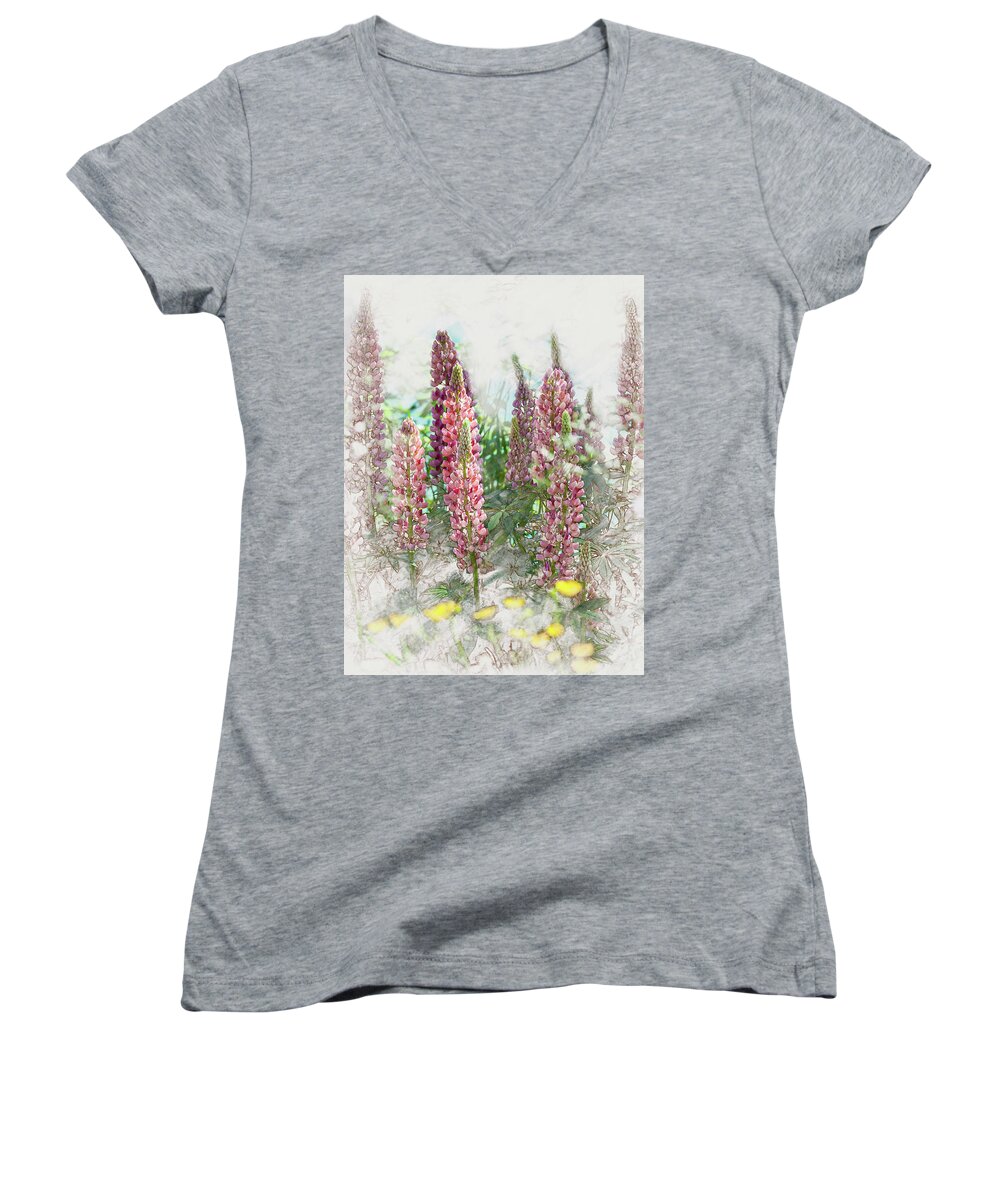 5dii Women's V-Neck featuring the digital art Lupine by Mark Mille