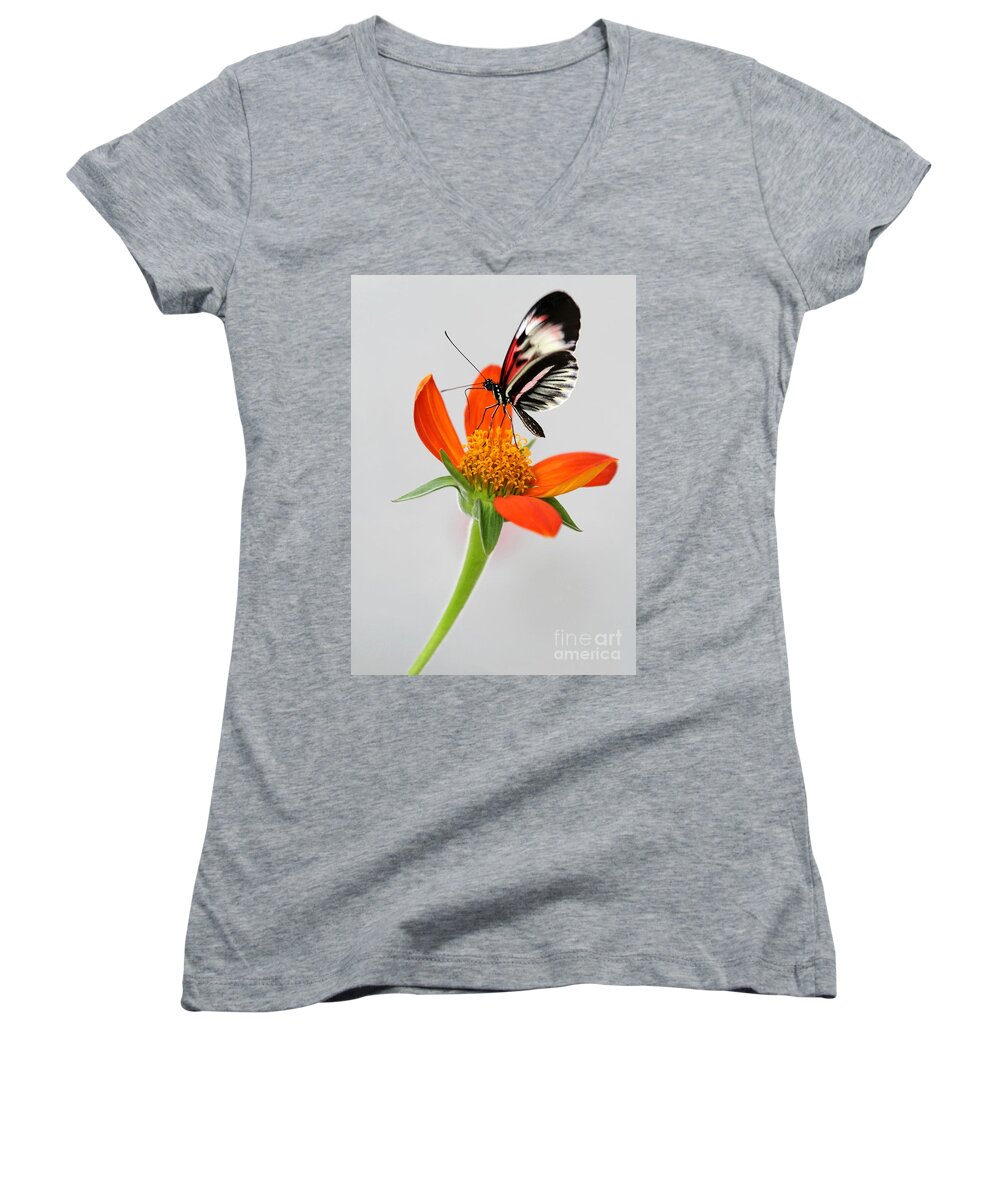 Piano Key Women's V-Neck featuring the photograph Magical Butterfly by Sabrina L Ryan