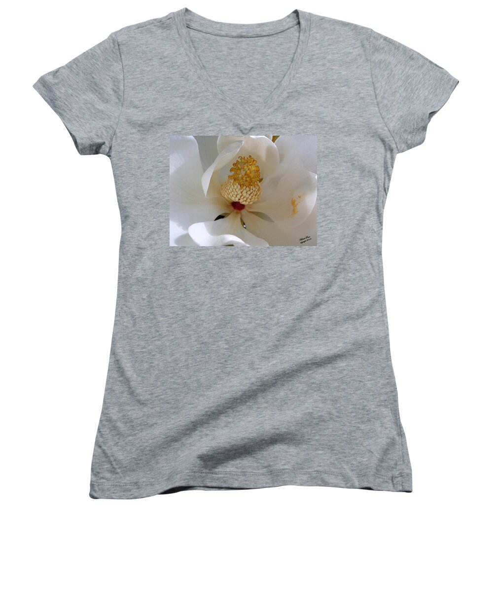 White Women's V-Neck featuring the photograph Magnolia Happiness by Michele Penn